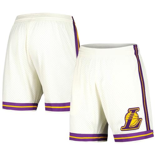 Cremefarbene Mitchell & Ness Swingman-Shorts der Los Angeles Lakers mit Kettenstich für Herren