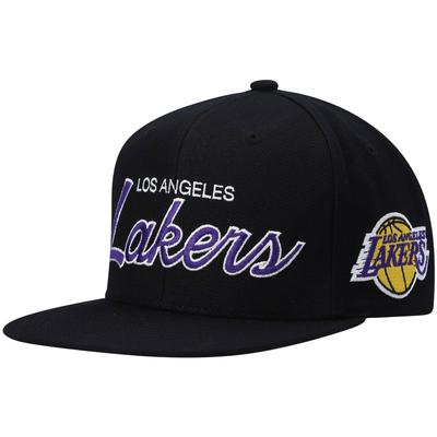 Mitchell & Ness Herren – Schwarze Los Angeles Lakers Hardwood Classics Script 2.0 Snapback-Kappe Image