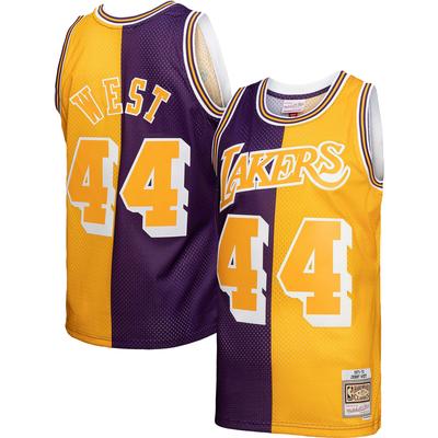 Mitchell & Ness Jerry West Split Swingman-Trikot der Los Angeles Lakers Hardwood Classics 1971/72 in Lila/Gold Image