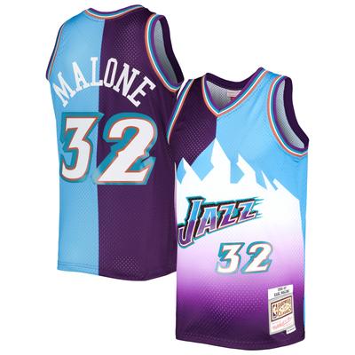 Mitchell & Ness Karl Malone Lila/Türkis Utah Jazz Hardwood Classics 1996/97 Split Swingman Trikot für Herren Image