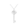 Women's Sterling Silver Diamond Accent Aquarius Zodiac Key Pendant Necklace by Haus of Brilliance in White