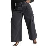 Plus Size Women's Wide Leg Cargo Jean by ELOQUII in Black Wash (Size 16)