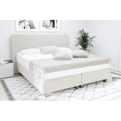 Boxspringbett "Sven", weiß (wollweiß), L:210cm, 80% Baumwolle/ 20% Polyester, Polsterwatte: 100% Polyester, WESTFALIA SCHLAFKOMFORT, Komplettbetten, Boxspringbett, inkl. Zierkissen, wahlweise mit und ohne Kaltschaum-Topper Image