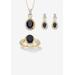 Women's Oval Genuine Onyx And Diamond Accent Gold-Plated Silver Necklace Set 18" by PalmBeach Jewelry in Black (Size 9)