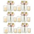 Glasseam Gold Candle Holders for Pillar Candles, Square Hurricane Candle Holder Glass Set of 18, Clear Hurricane Lantern for Table Centrepiece, Chic Pillar Candle Holders for Wedding Party Decoration