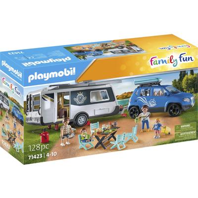 Konstruktions-Spielset PLAYMOBIL "Wohnwagen mit Auto (71423), Family & Fun" Spielbausteine bunt Kinder Ab 3-5 Jahren