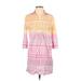 J. McLaughlin Casual Dress - Shirtdress Collared 3/4 sleeves: Pink Aztec or Tribal Print Dresses - Women's Size X-Small