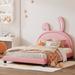 Twin/Full Size Upholstered Leather Platform Bed with Rabbit Ornament, Low to Ground Bed Frame with Slats Support,for Kids Teens