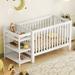2-IN-1 Wood Full Size Platform Bed Crib with Changing Table and 2 Shelves