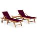 Anself Sun Loungers 2 pcs with Table and Cushion Solid Teak Wood