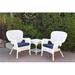 Jeco W00213-2-CES011 Windsor White Wicker Chair & End Table Set with Blue Cushion