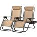 Nazhura Set of 2 Relaxing Recliners Patio Chairs Adjustable Steel Mesh Zero Gravity Lounge Chair Recliners with Pillow and Cup Holder (Khaki)
