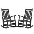 Outdoor Rocking Chairs Set of 2 All Weather Resistant Poly Lumber Outdoor Rocking Chairs with High Back Outdoor Porch Rocker Black