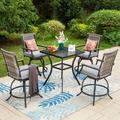 Summit Living 5-Piece Outdoor Bar Stool Set with High-Back Wicker Cushioned Swivel Chairs & Counter Height Patio Dining Table Black & Gray