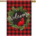 Cardinal Christmas House Flag 28 x 40 Inch | Buffalo Check Plaid Wreath Welcome Garden Flag | Rustic Christmas Yard Decorations | Holiday Winter Outdoor Flags