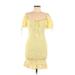 lost & wander Casual Dress - Mini Square Short sleeves: Yellow Floral Dresses - Women's Size Medium