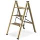 HBTower 3 Step Ladder, Aluminum Ladder, Folding Step Stool for Adults, 330LBS Capacity Sturdy& Portable Ladder for Home Kitchen Library Office, Champagne Gold
