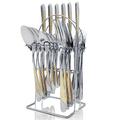 Gilded Silverware Set, 24 Piece Cutlery Set with Holder, Service for 6, Mirror Polished Tableware Set for Home Kitchen, Dishwasher (Gold Silvery)…