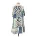 Zara Basic Casual Dress - Shift Cold Shoulder Short sleeves: Blue Floral Dresses - Women's Size Small