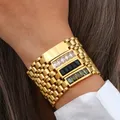 Bracelet de montre en acier inoxydable pour femme bracelets plaqués or design original vert