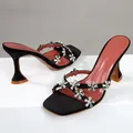 Sandales à Talons Hauts avec Fleurs en Clip Brcorporelle pour Femme Design Décoratif Doux et