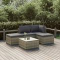 Gecheer 5 Piece Patio Set with Cushions Gray Poly Rattan