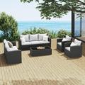 Royalcraft 8 Pieces Patio Furniture Sets All-Weather Outdoor Sectional Wicker Conversation Set Outside Rattan Couch Sofa with Coffee Table and Grey Cushion