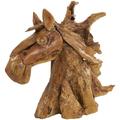 25 x 23 Brown Teak Wood Handmade Horse Sculpture by DecMode