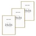 Haus and Hues Gold Frames 24x36 Set of 3 - Large Picture Frames 24x36 Poster Frames 24 x 36 Inches 24 by 36 Poster Frames Gold Picture Frame Set 24x36 Frame for Art Display (Gold Aluminum Frames)