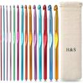 H&S Crochet Hooks Set Aluminium 14pcs Needles with Pouch Case 2mm 2.5mm 3mm 3.5mm 4mm 4.5mm 5mm 5.5mm 6mm 6.5mm 7mm 8mm 9mm 10mm