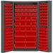 Durham 14 Gauge Deep Door Style Lockable Bin Cabinet with 132 Red Hook on Bins - Gray - 36 x 24 x 72 in.