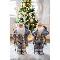 Marco Paul Set of 2 Traditional Standing Grey Jumbo Christmas Santa Claus with 28 Led Light Battery Operated Deluxe In-Lit Decorations Plush Festive Figure Father Christmas Ornaments Home Decor 60cm