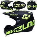 HNLong Off-road motorcycle full face helmet adult mountain bike full helmet riding helmet full helmet three-piece safety warm helmet-Matt Black Green H_L