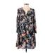 French Connection Casual Dress - A-Line V-Neck 3/4 sleeves: Black Floral Dresses - Women's Size 10