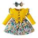 TOWED22 Baby Girls Casual Dresses Baby Girl Dress Spring Fall Outfits Long Sleeve Flower Print Girls Dress(Yellow 9-12 M)