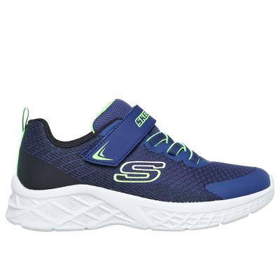 Skechers Boy's Microspec II - Zovrix Sneaker | Size 2.5 | Navy/Blk/Lime | Textile/Synthetic | Machine Washable
