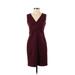 T Tahari Casual Dress - Sheath V Neck Sleeveless: Burgundy Solid Dresses - Women's Size 2 Petite