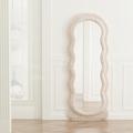 Wavy Floor Mirror, 160CMx 60CM Floor Mirror, Wave Arched Floor Mirror, Standing Mirror Leaning Against Wall, Wooden Frame Flannel for Bedroom/Living Room,Off white,160 * 60cm