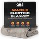 OHS Electric Blanket Waffle, Heated Blanket Double Bed Warmer Comfort Control Throw Blanket for Sofa, Overblanket 9 Heat Settings Quick Heat Up & Overheat Protection, Charcoal 160cm x 130cm