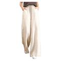 Linen Wide-Leg Pants Women Drawstring Oversize Wide-Leg Pants Woman Pants Streetwear Women Drawstring Sweatpants Pants (Color : Beige, Size : XXXX-Large)