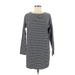 J.Jill Casual Dress - Mini Crew Neck 3/4 sleeves: Black Stripes Dresses - Women's Size Medium Tall