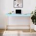 Mercer41 Jenna Writing Desk w/ USB Ports Wood/Metal in White/Blue | 30.5 H x 42.5 W x 20.5 D in | Wayfair 40C2DB27624B4904A34828D3E1BE38A0