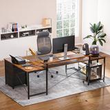17 Stories 65.75" W Height Adjustable U-Shaped Computer Desk Wood/Metal in Black/Brown/Gray | 65.75 W x 40.16 D in | Wayfair