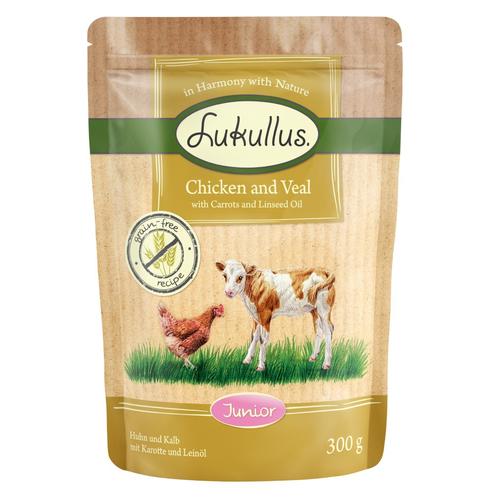 Sparpaket Lukullus Frischebeutel 48 x 300 g - Junior Huhn und Kalb (getreidefrei)