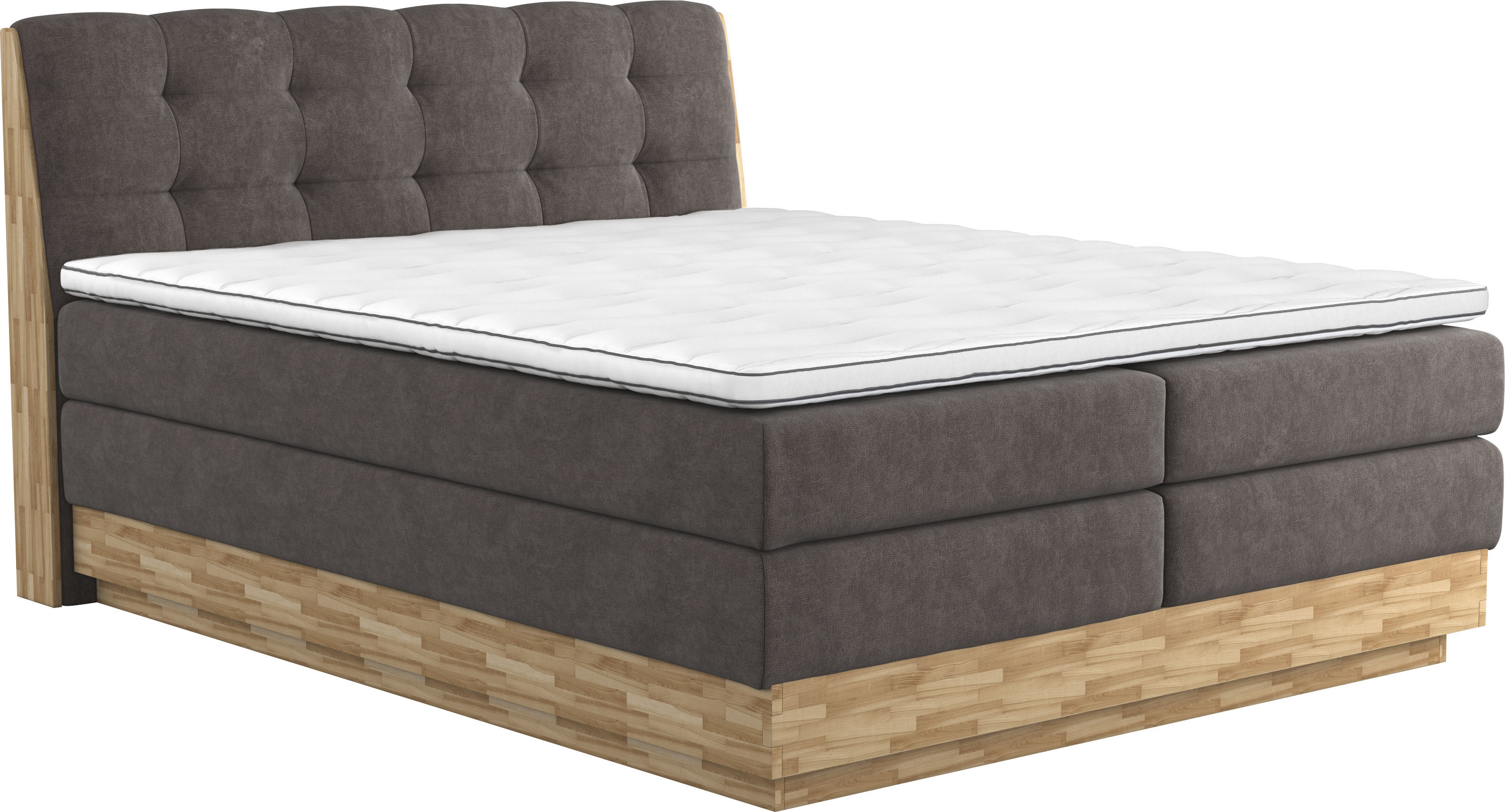 Boxspringbett HOME AFFAIRE "Naome", braun (mud), B:201cm L:217cm, 100% Polyester, Komplettbetten, Boxspringbett, Boxspringbett, Inklusive Topper