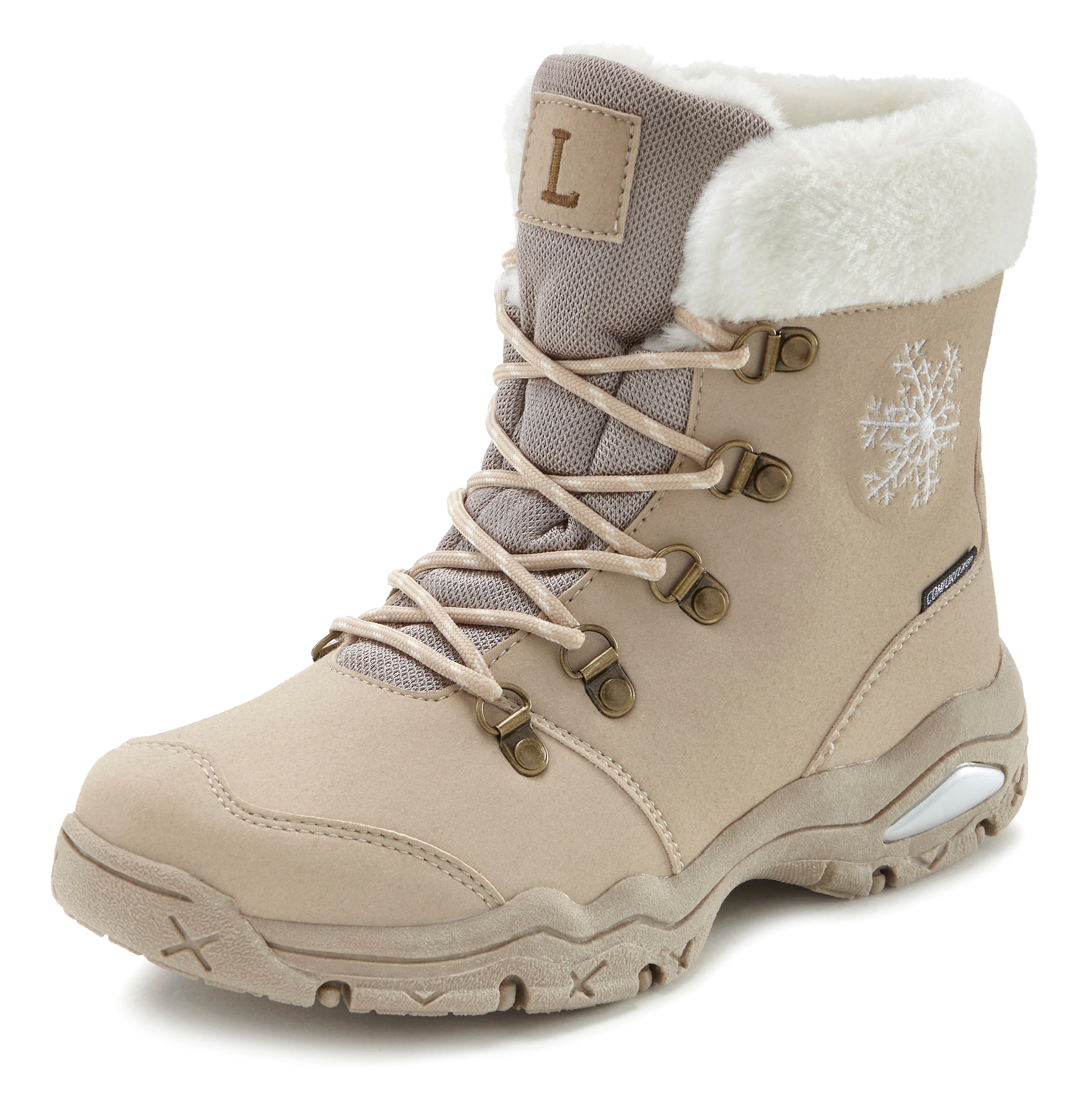 Winterstiefelette LASCANA, Damen, Gr. 40, beige, Obermaterial: 100% Synthetik. Futter: 100% Polyester. Decksohle: 100% Polyester. Laufsohle: 100% Synthetik, gemustert, Schuhe, Stiefelette,Stiefel,Winterstiefel wind-& wasserabweisender Tex-Membran