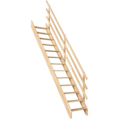 „DOLLE Raumspartreppe „“Burgau““ Treppen Unbehandeltes Holz, Breite 63 cm, Stufen leicht abgerundet Gr. gerade, braun (buche) Treppen“