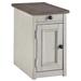 Chair Side End Table with 1 Cabinet and Pull Out Tray, White and Brown - 23 H x 24.25 W x 14 L Inches