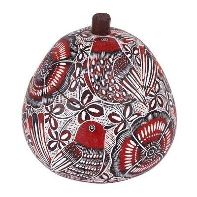 Redbird's Song,'Red Birds and Flowers Hand Carved Gourd Decorative Box'