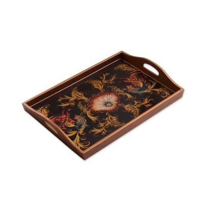 Nightfall Flowers,'Floral Reverse Painted Glass Tray from Peru'